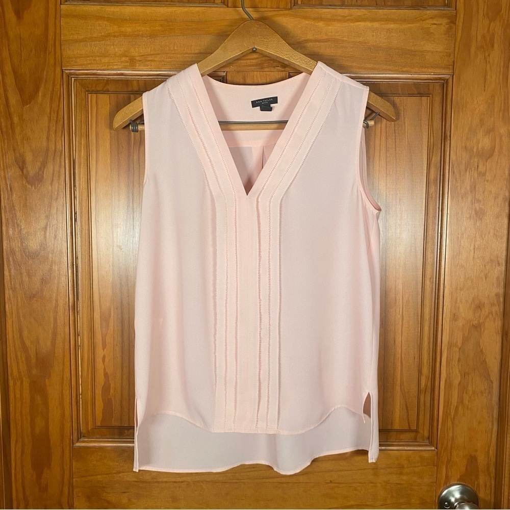 Ann Taylor Petite Baby Pink Sleeveless Ruffled Tank Top